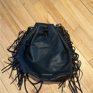 Victoria's Secret Black Fringe Drawstring Backpack